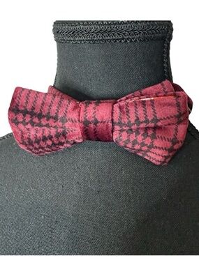 PAISLEY & GRAY New Ultrasuede Velvety Burgundy Plaid Floral Adjustable Bow Tie